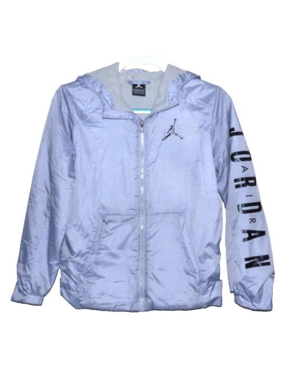 Air Jordan light gray fleece lined polyester Kids jacket size L ages 12-13 years